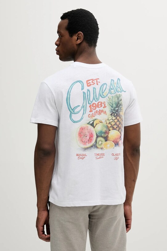 Guess tricou din amestec de in print alb M5GI21.KCT41