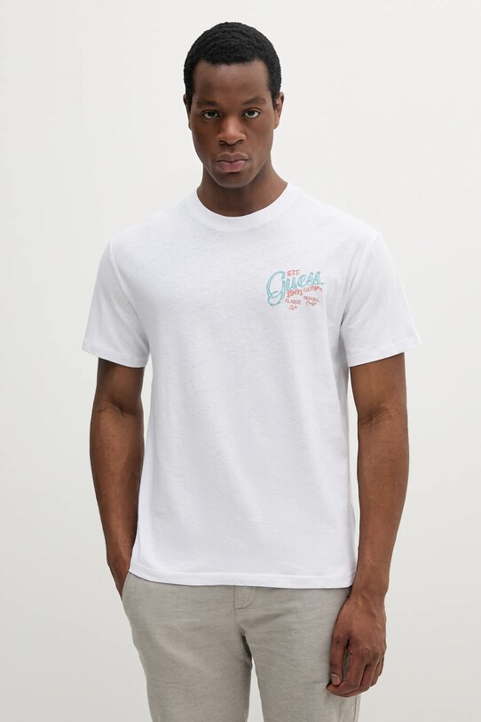 Îmbrăcăminte Guess tricou din amestec de in M5GI21.KCT41 alb