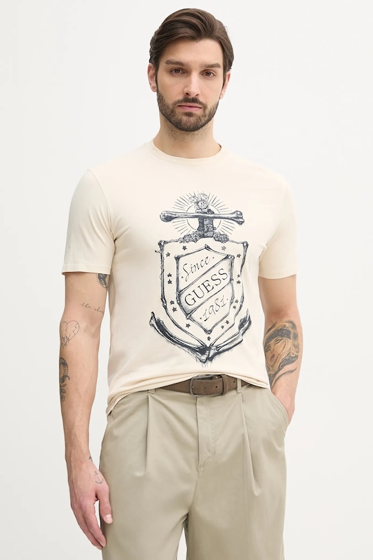 Guess t-shirt bawełniany nadruk beżowy M5GI72.KBW41