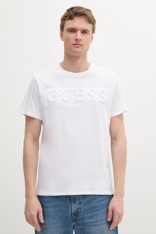 Памучна тениска Guess щампа бял M4PI0E.K8HM4
