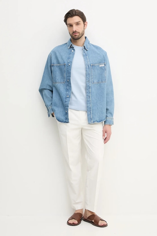 Хлопковая футболка BOSS 50534030 голубой AW25