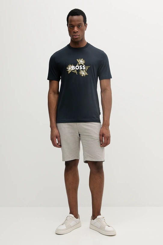 Βαμβακερό μπλουζάκι BOSS 50536796 σκούρο μπλε SS25