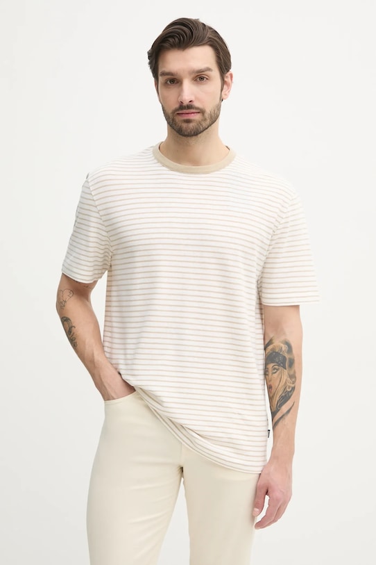 BOSS t-shirt z domieszką lnu regular biały 50537498