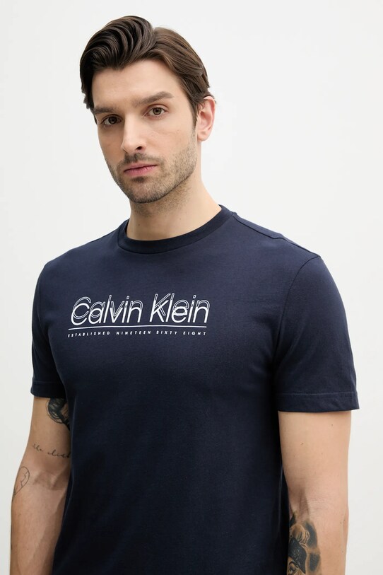 Памучна тениска Calvin Klein тъмносин K10K114149