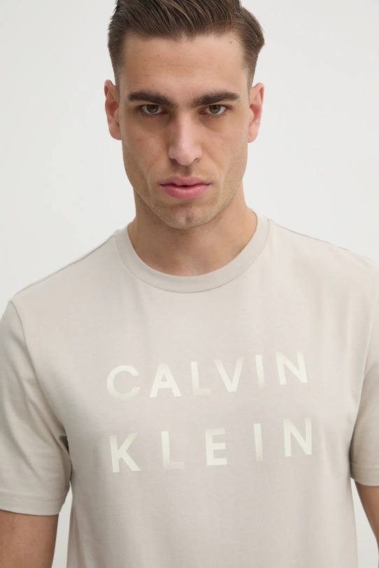 Bombažna kratka majica Calvin Klein bež K10K114156