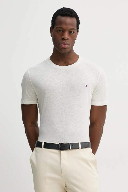 Футболка з домішкою льону Tommy Hilfiger бежевий UM0UM03527