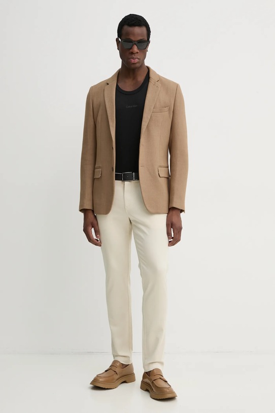 Tričko s prímesou ľanu Calvin Klein KM0KM01139 čierna SS25