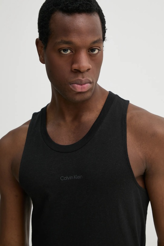 Tričko s prímesou ľanu Calvin Klein čierna KM0KM01139