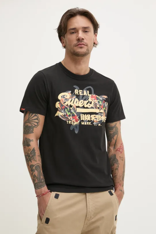 Superdry t-shirt bawełniany nadruk czarny M1012111A.02A