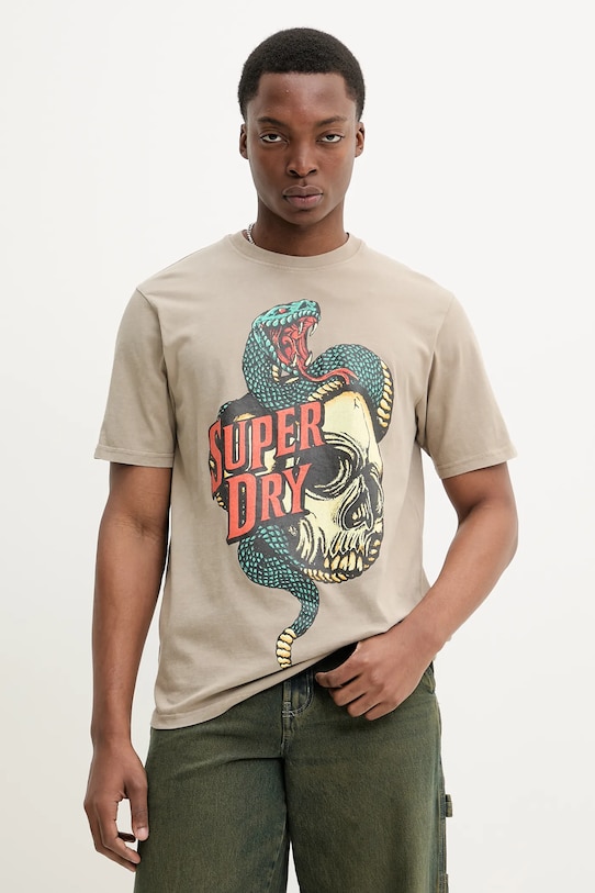 Βαμβακερό μπλουζάκι Superdry στάμπα μπεζ M1012125A.1VV