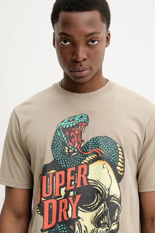 Βαμβακερό μπλουζάκι Superdry μπεζ M1012125A.1VV
