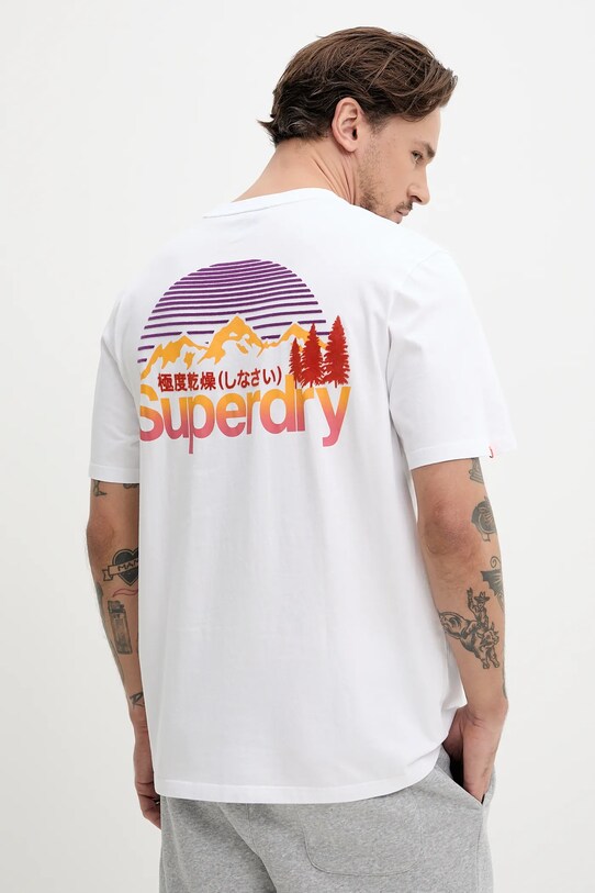 Bavlněné tričko Superdry potisk bílá M1012175A.01C