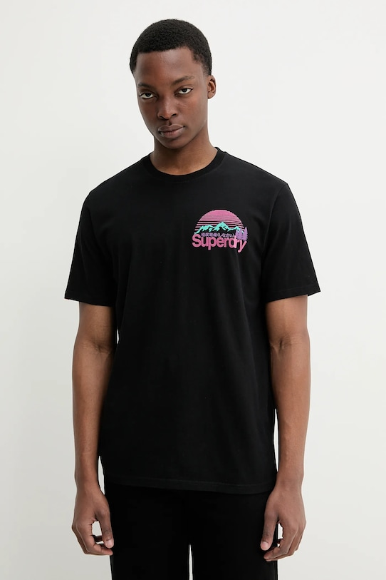 Bavlněné tričko Superdry potisk černá M1012175A.02A