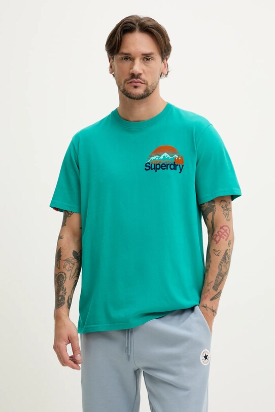 Bombažna kratka majica Superdry Našitek turkizna M1012175A.8JY