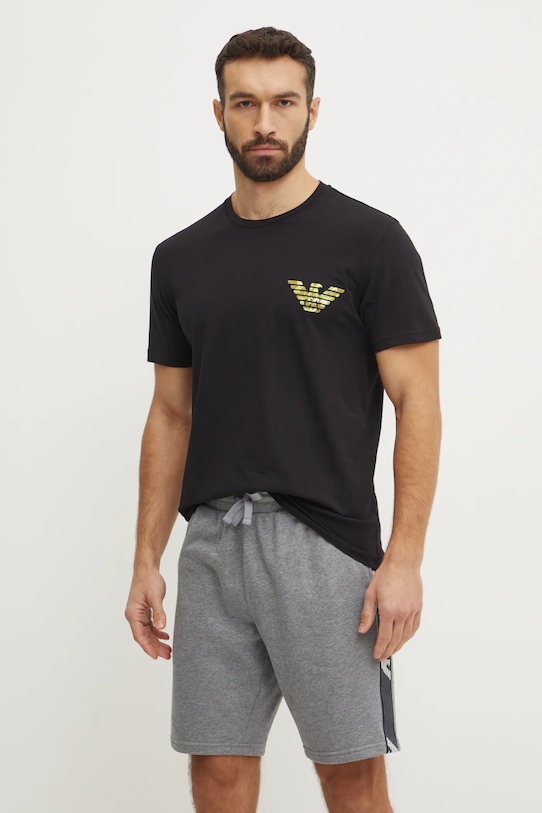Emporio Armani Underwear tricou de plajă din bumbac print negru EM000574.AF12349