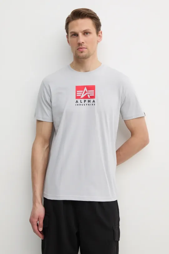 Bavlnené tričko Alpha Industries Satin Logo T potlač sivá 148513