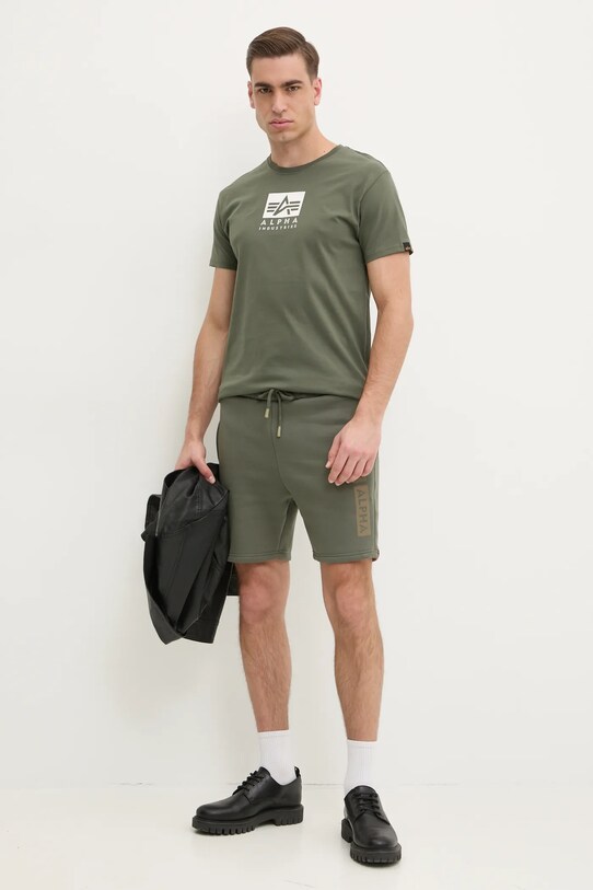 Alpha Industries t-shirt bawełniany Satin Logo T 148513 zielony SS25
