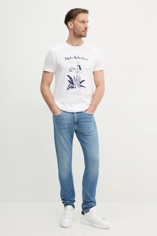 Alpha Industries tricou din bumbac Alpha Hawaii T 156525 alb SS25