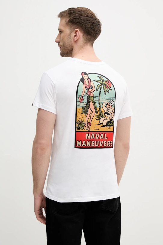 Alpha Industries t-shirt bawełniany Naval T BP nadruk biały 156536