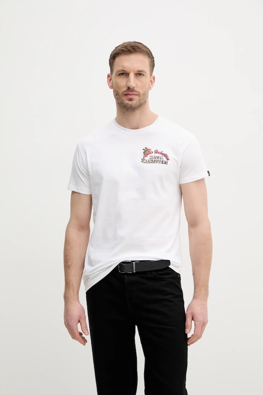 Alpha Industries t-shirt bawełniany Naval T BP 156536 biały SS25