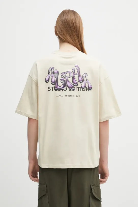 Bavlněné tričko Alpha Industries Studio Edition BP T relaxed béžová 156553