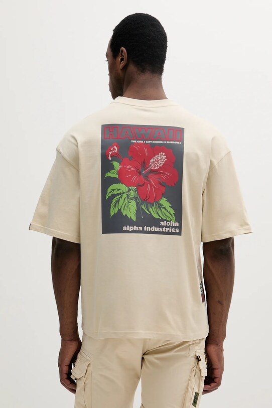 Хлопковая футболка Alpha Industries Aloha Flower T BP хлопок бежевый 156523