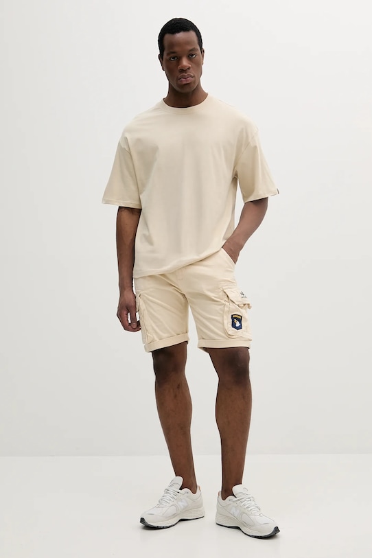 Bavlněné tričko Alpha Industries Aloha Flower T BP 156523 béžová SS25