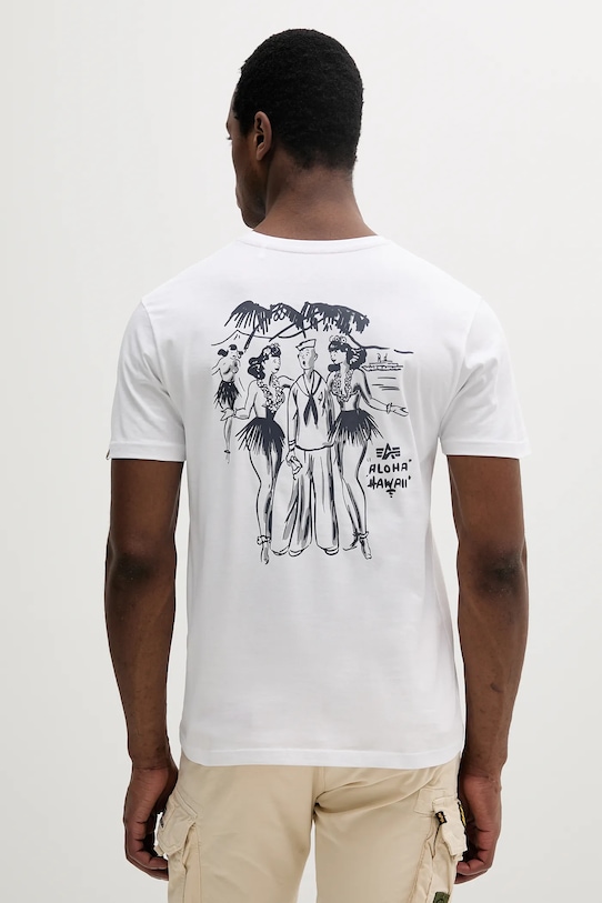 Bavlněné tričko Alpha Industries Aloha T BP potisk bílá 156530