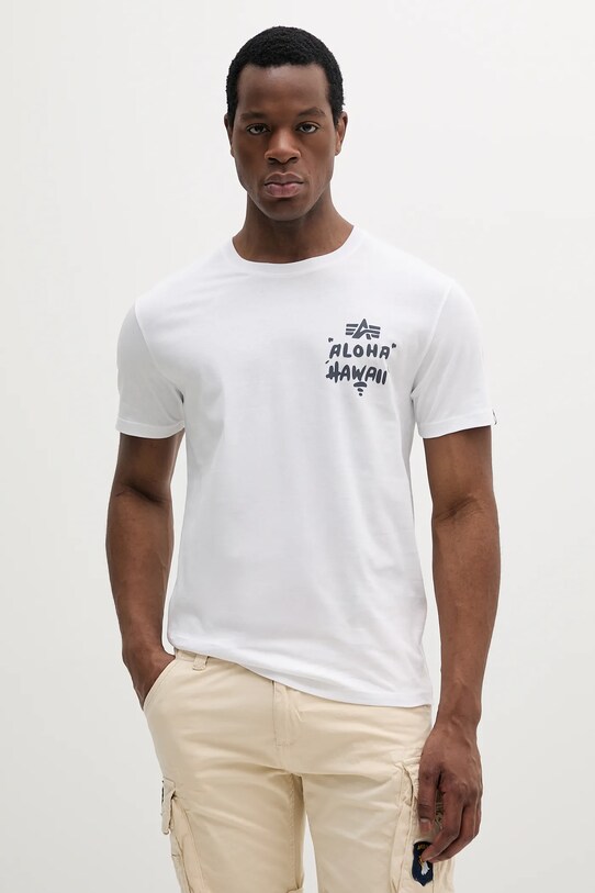 Odzież Alpha Industries t-shirt bawełniany Aloha T BP 156530 biały