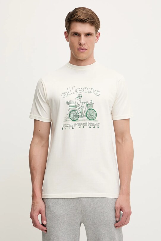 Ellesse t-shirt bawełniany Mellino nadruk beżowy SHZ21848