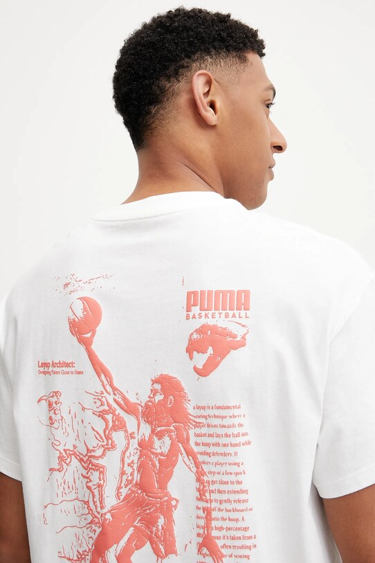 Puma tricou din bumbac The First Buckets alb 630666