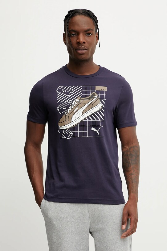Βαμβακερό μπλουζάκι Puma GRAPHICS Sneaker βαμβάκι σκούρο μπλε 684830