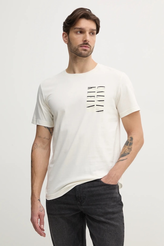 Calvin Klein Jeans tricou din bumbac bej J30J327474