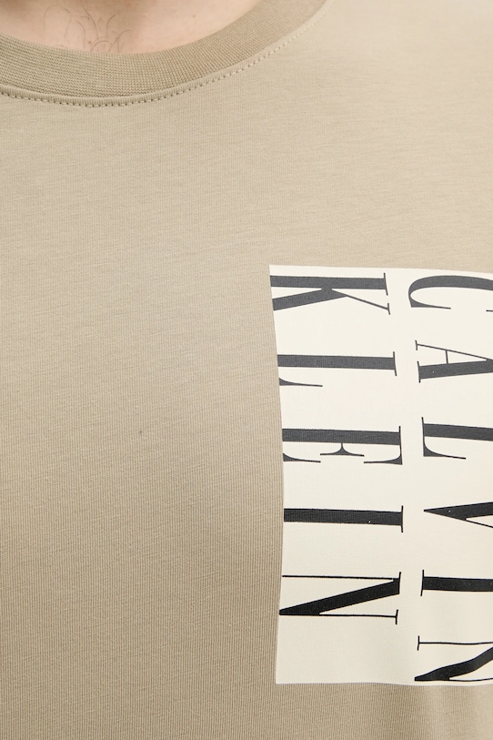 Bombažna kratka majica Calvin Klein Jeans bež J30J327474