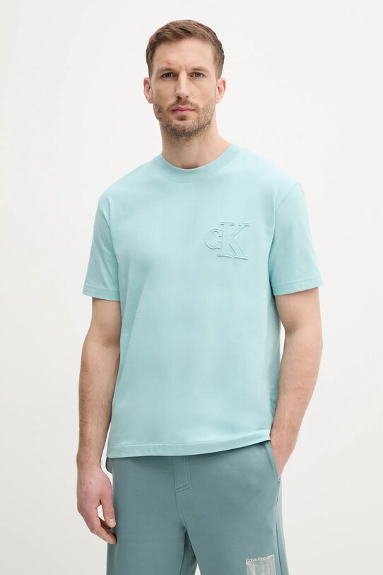 Бавовняна футболка Calvin Klein Jeans бавовна бірюзовий J30J327494