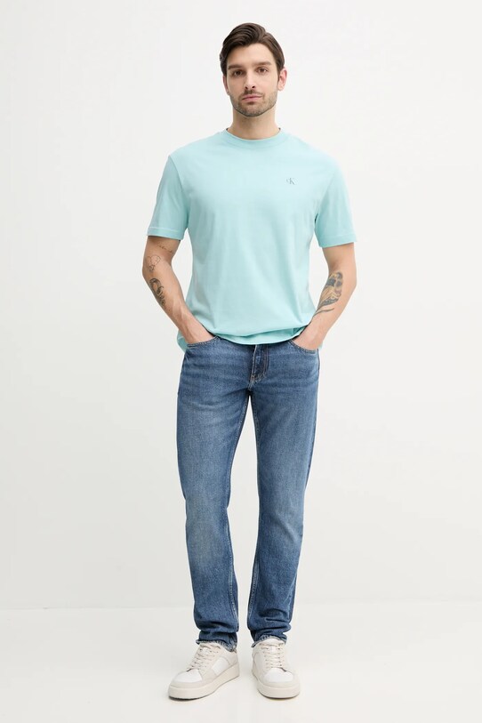 Calvin Klein Jeans pamut póló J30J327523 türkiz SS25