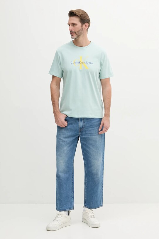 Calvin Klein Jeans tricou din bumbac LV040EM286 turcoaz SS25
