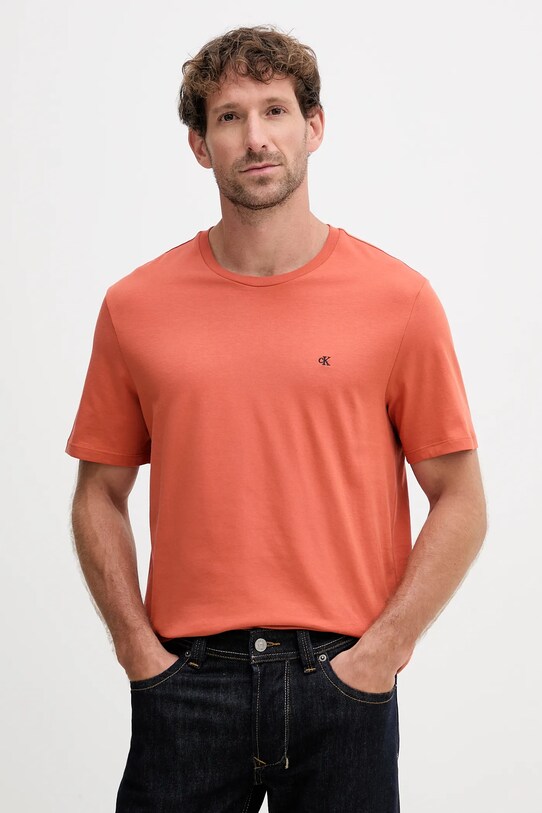 Calvin Klein Jeans tricou din bumbac uni portocaliu LV040HM265