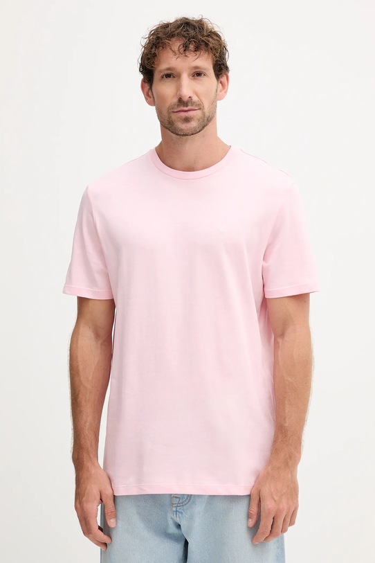 Βαμβακερό μπλουζάκι Calvin Klein Jeans κανονικό ροζ LV040HM265