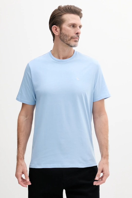 Pamučna majica Calvin Klein Jeans bez uzorka plava LV040HM265