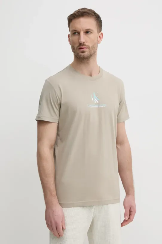 Calvin Klein Jeans t-shirt bawełniany nadruk beżowy J30J327469