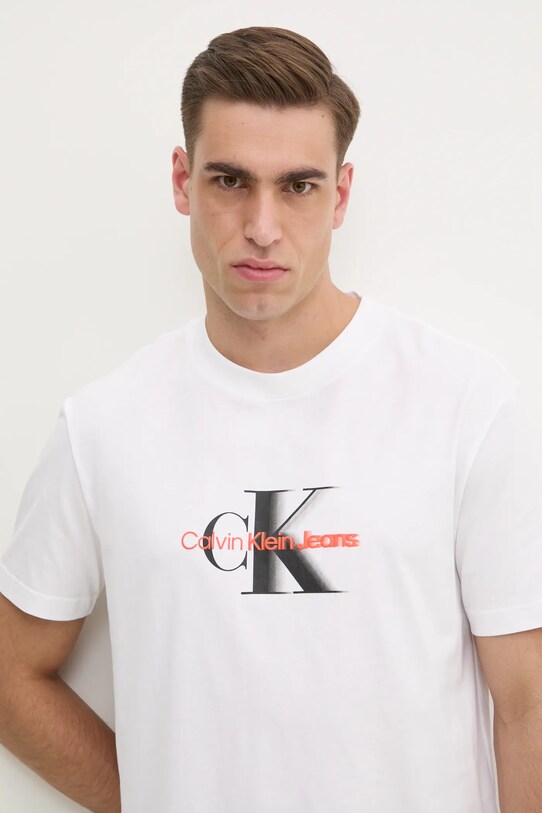 Oblečenie Bavlnené tričko Calvin Klein Jeans J30J327471 biela