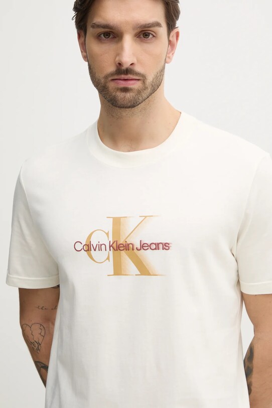 Calvin Klein Jeans tricou din bumbac print bej J30J327471