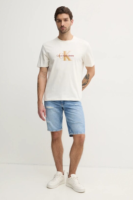 Calvin Klein Jeans tricou din bumbac J30J327471 bej SS25