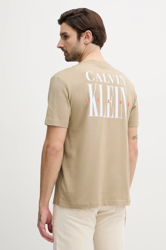 Bavlnené tričko Calvin Klein Jeans potlač béžová J30J327473