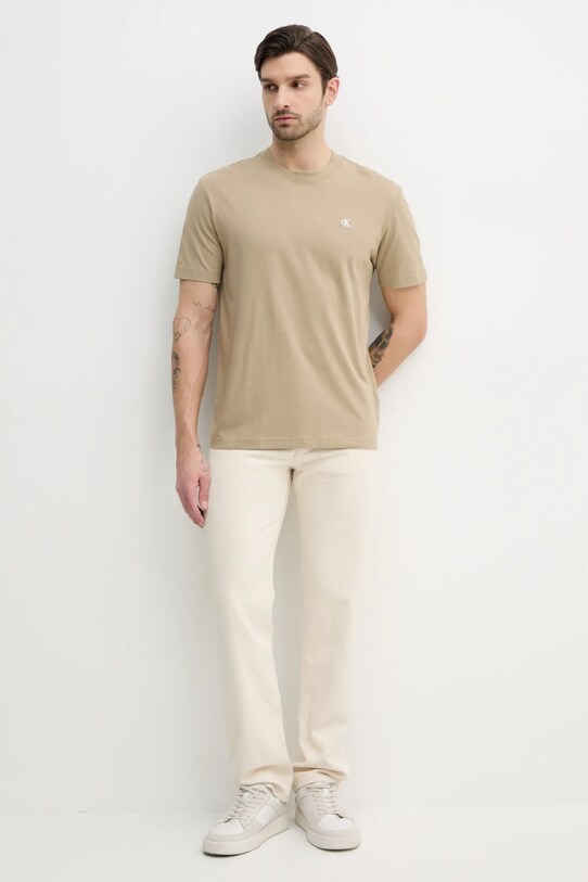 Bavlnené tričko Calvin Klein Jeans J30J327473 béžová SS25