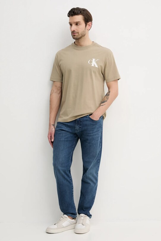Calvin Klein Jeans tricou din bumbac J30J327475 bej SS25