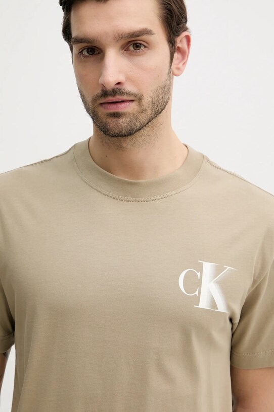 Calvin Klein Jeans tricou din bumbac bej J30J327475