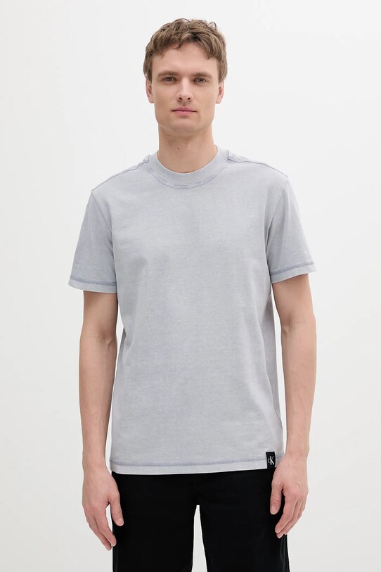 Bombažna kratka majica Calvin Klein Jeans Bombaž modra J30J327267