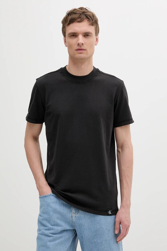 Bombažna kratka majica Calvin Klein Jeans Bombaž črna J30J327267